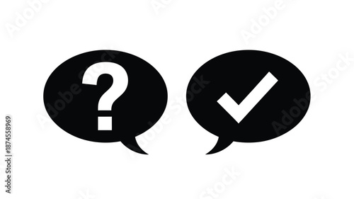 Two speech bubbles with a question mark and checkmark on transparent background silhouette