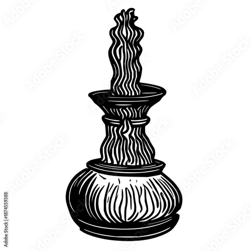 Minimalist Black Line Art Incense Waterfall Backflow Burner Vector Illustration on White Background for Spiritual Decor