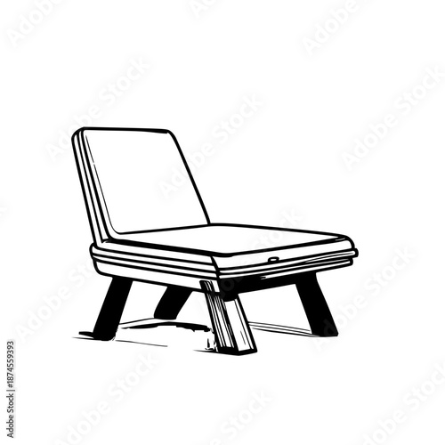 Adjustable ergonomic footrest in minimalist black line art illustration, isolated on stark white background – vector graphic for office comfort design