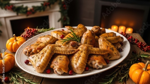 Roasted turkey drumsticks on holiday table