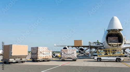Loading Boxes onto Aircraft at Busy Airport Terminal