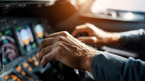 airplane controller close up hand