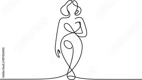 Elegant continuous line art drawing of a pregnant woman, symbolizing the beauty of motherhood and expectation