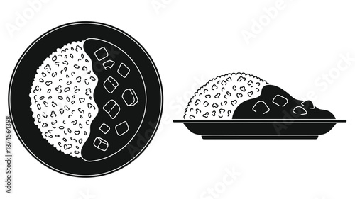 Two black silhouette depictions of sushi on a plate on transparent background