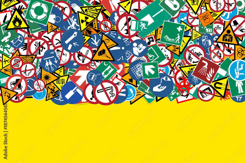 Fototapeta premium different types of warning signs and safety signs and the space below for custom writing