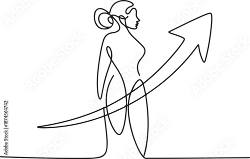 Woman Ascending Arrow Graph symbolizing Career Growth and Success