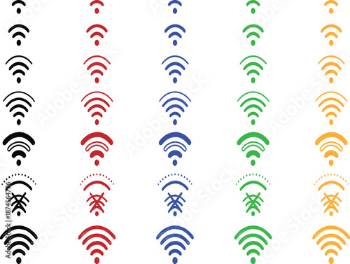 Set of black wifi signal icons and wireless connection symbols in various strength levels for network interface design And