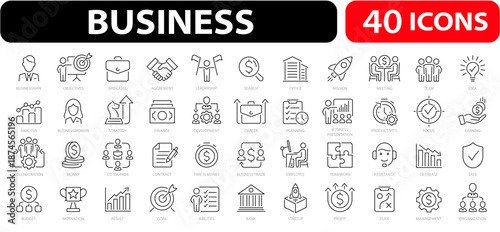 Business line icons set. Web thin line icons isolated. Editable stroke.  Vector illustration