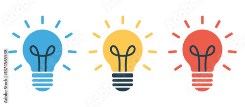 Light Bulb Icon on a White Background, Vector Illustration Representing Ideas, Innovation, Creativity, Bright Thinking, Energy