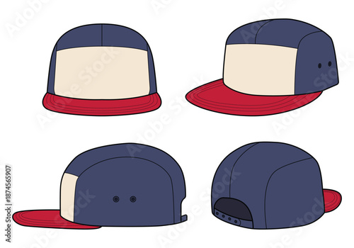 5 panel hat template illustration in various perspectives