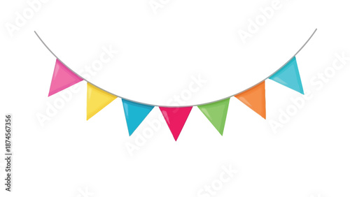 Colorful string of triangular pennant flags forming a vibrant festive banner decoration element