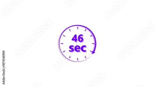 Clock icon 46 Second purple color animation 4k video. Stopwatch in beautiful 46 Second on white background.