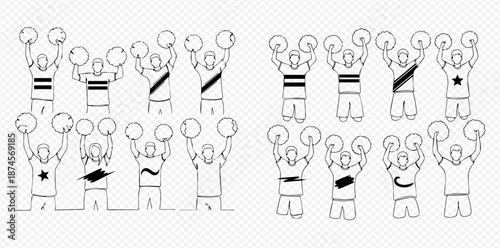 Continuous line drawing of people holding up signs or banners, symbolizing protest, support, or celebration.