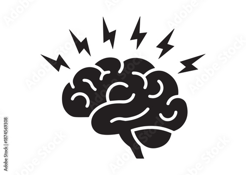 Brain with lightning icon, Brain with lightning solid Vector