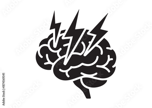 Brain with lightning icon, Brain with lightning solid Vector