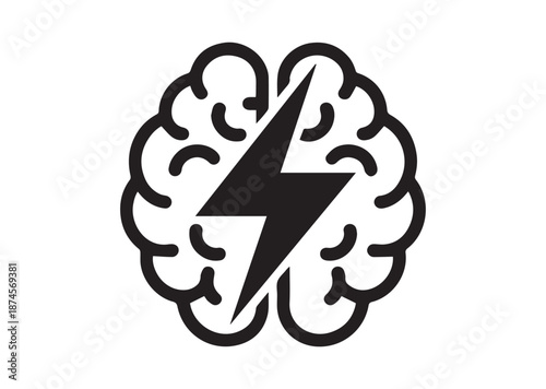 Brain with lightning icon, Brain with lightning solid Vector
