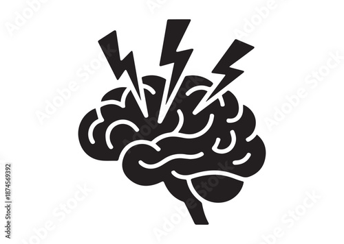 Brain with lightning icon, Brain with lightning solid Vector