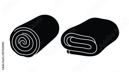 Rolled up carpets and a folded rug illustration on transparent background silhouette