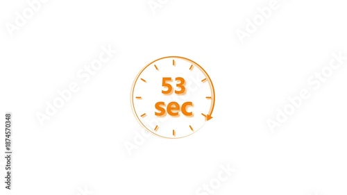 Clock icon 53 Second orange color animation 4k video. Stopwatch in beautiful 53 Second on white background.