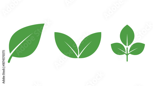 Three green leaves design element perfect for nature themes on transparent background silhouette