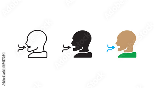 Breathing icon set, Breath difficulties sign. Respiration problems symbol. vector illustration.