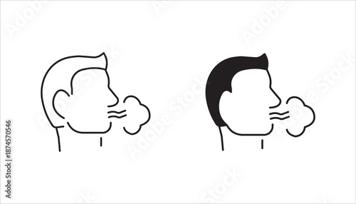 Breathing icon set, Breath difficulties sign. Respiration problems symbol. vector illustration.