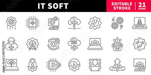 It soft editable line icons set: technology and software symbols