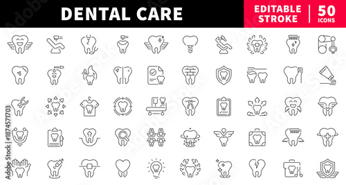 Dental care editable line icons set. Dentistry and teeth care symbols