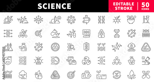 Science editable line icons set. lab and research symbols