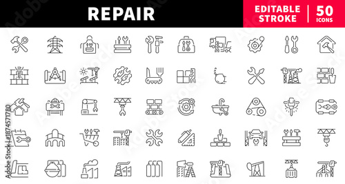 Repair editable line icons set. tools and maintenance symbols