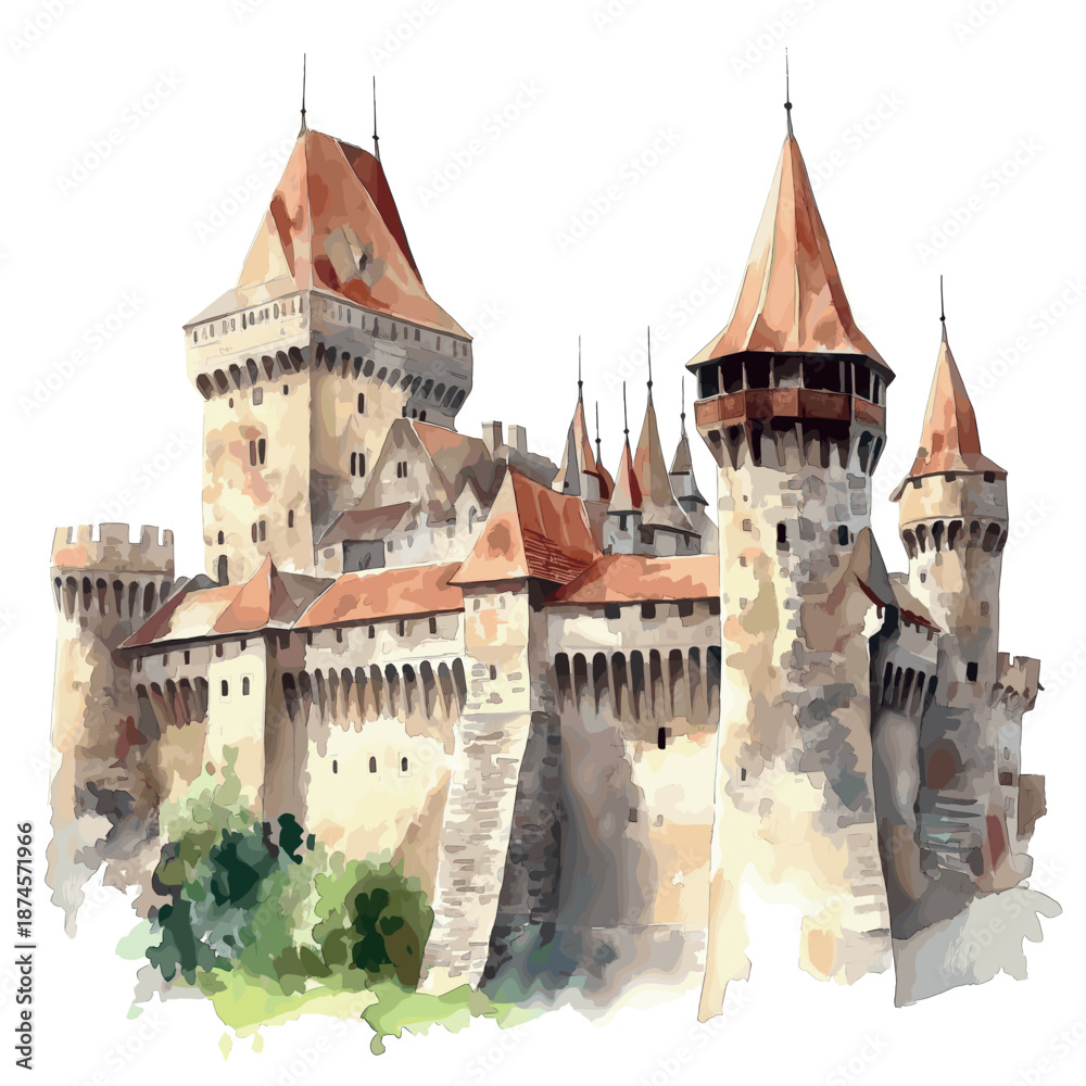 Fototapeta premium Corvin Castle. Corvin Castle watercolor vector illustration