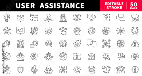 User assistance editable line icons set. support and help symbols