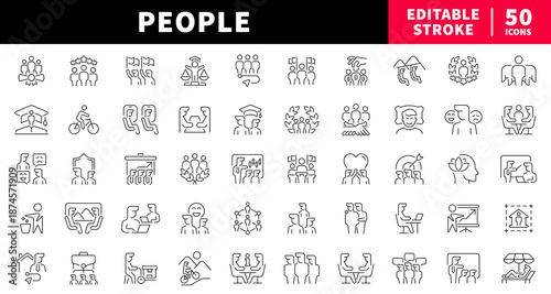 People editable line icons set. community and relationship symbols