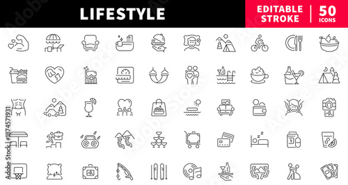Lifestyle editable line icons set. leisure and relaxation symbols