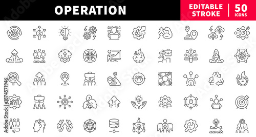 Operation editable line icons set. management and process symbols