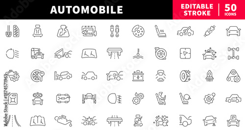 Automobile editable line icons set. car and vehicle symbols collection