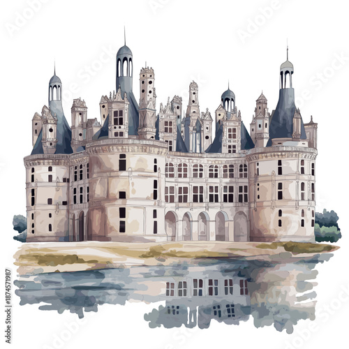 Chateau de Chambord . Chateau de Chambord  watercolor vector illustration