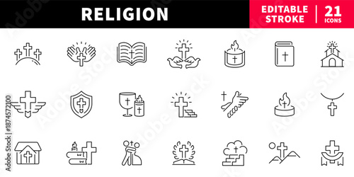 Religion editable line icons set. faith and worship symbols