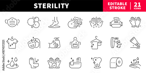 Sterility editable line icons set: hygienic, cleanliness symbols