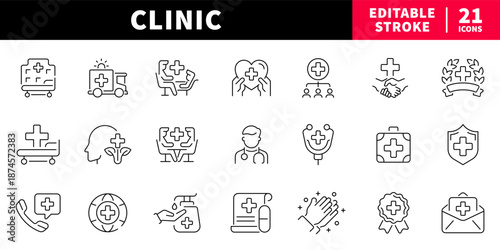 Healthcare editable line icons set. clinic and medical symbols