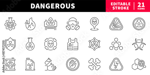 Danger warning editable line icons set. hazard and safety symbols