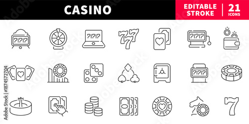 Casino editable line icons set. gambling and poker symbols