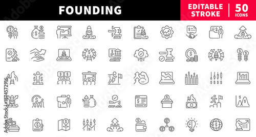 Founding editable line icons set. business and startup symbols