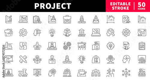 Project management editable line icons set. linear design, productivity, tasks