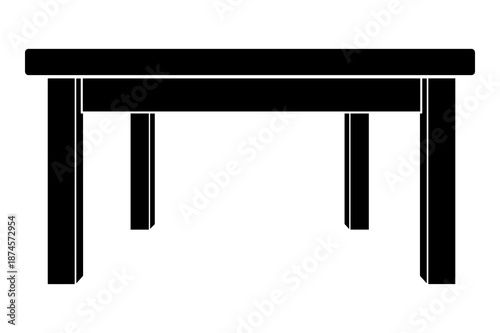 Simple black silhouette icon representing a sturdy, rectangular four-legged wooden dining or office work table viewed straight on against a white background.