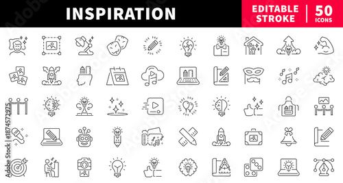 Inspiration editable line icons set. creative and idea symbols