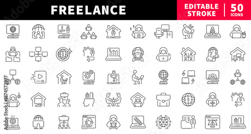 Freelance editable line icons set. remote and work symbols