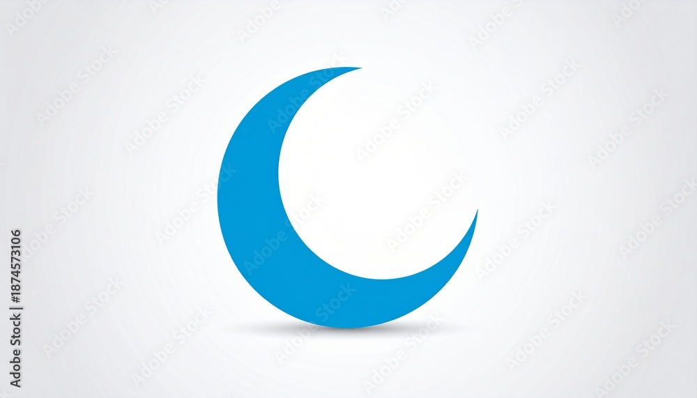 Naklejka premium 3D Blue Crescent Moon Symbol on Light Gradient Background Minimalist Design