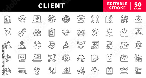 Client management editable line icons set. business and service symbols