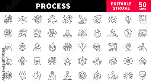 Business process editable line icons set. workflow and strategy symbols